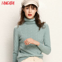 Load image into Gallery viewer, Tangada winter 2019 women Leaves pattern green turtleneck sweater female long sleeve elegant office ladies solid jumpers AQJ11