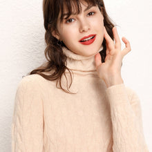 Load image into Gallery viewer, Tangada winter 2019 women Leaves pattern green turtleneck sweater female long sleeve elegant office ladies solid jumpers AQJ11