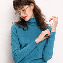 Load image into Gallery viewer, Tangada winter 2019 women Leaves pattern green turtleneck sweater female long sleeve elegant office ladies solid jumpers AQJ11