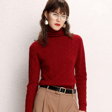 Load image into Gallery viewer, Tangada winter 2019 women Leaves pattern green turtleneck sweater female long sleeve elegant office ladies solid jumpers AQJ11