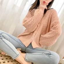 Load image into Gallery viewer, Women's V-neck Twisted Knitted Sweater Cardigan Autumn Winter Pink Cardigans Female 2019 Korean Loose Sweaters Outwear Ladies