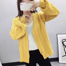 Load image into Gallery viewer, Women's V-neck Twisted Knitted Sweater Cardigan Autumn Winter Pink Cardigans Female 2019 Korean Loose Sweaters Outwear Ladies