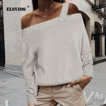 Load image into Gallery viewer, Elegant Women Sweaters and Pullovers 2019 Autumn Off Shoulder Straps Knitted Sweater Casual Long Sleeve Ladies Tops Dropshipping