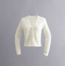 Load image into Gallery viewer, Furry White Cropped Cardigans Women Kawaii Sweater Knitted Crop Top Sweater Korean Casual Long Sleeve Ladies Sweater Fall 2019