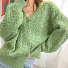 Load image into Gallery viewer, Women's V-neck Twisted Knitted Sweater Cardigan Autumn Winter Pink Cardigans Female 2019 Korean Loose Sweaters Outwear Ladies