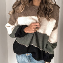 Load image into Gallery viewer, Elsvios Autumn Women Long Sleeve Sweater Winter Warm V-Neck Pullover Tops Casual Patchwork Knitted Sweater Jumper Pull Femme 5XL