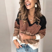 Load image into Gallery viewer, Elsvios Autumn Women Long Sleeve Sweater Winter Warm V-Neck Pullover Tops Casual Patchwork Knitted Sweater Jumper Pull Femme 5XL