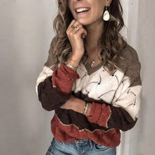 Load image into Gallery viewer, Elsvios Autumn Women Long Sleeve Sweater Winter Warm V-Neck Pullover Tops Casual Patchwork Knitted Sweater Jumper Pull Femme 5XL