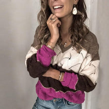 Load image into Gallery viewer, Elsvios Autumn Women Long Sleeve Sweater Winter Warm V-Neck Pullover Tops Casual Patchwork Knitted Sweater Jumper Pull Femme 5XL