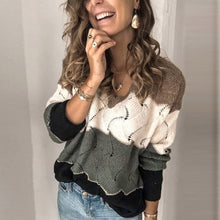 Load image into Gallery viewer, Elsvios Autumn Women Long Sleeve Sweater Winter Warm V-Neck Pullover Tops Casual Patchwork Knitted Sweater Jumper Pull Femme 5XL