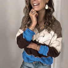 Load image into Gallery viewer, Elsvios Autumn Women Long Sleeve Sweater Winter Warm V-Neck Pullover Tops Casual Patchwork Knitted Sweater Jumper Pull Femme 5XL