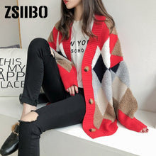 Load image into Gallery viewer, cardigan cardigans Women's Sweaters Autumn Winter fashionable Casual Plaid V-Neck Cardigans Single Breasted Puff Sleeve Loose