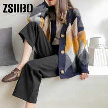 Load image into Gallery viewer, cardigan cardigans Women's Sweaters Autumn Winter fashionable Casual Plaid V-Neck Cardigans Single Breasted Puff Sleeve Loose