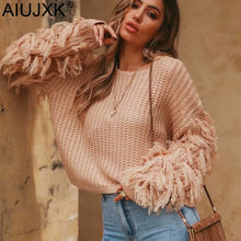 Load image into Gallery viewer, AIUJXK Autumn 2019 Women Pullover Sweater Fashion Tassel Long Sleeve Jumper For Female Short Casual Knitted Sweaters Winter Tops
