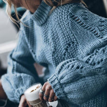 Load image into Gallery viewer, Turtleneck Hollow Out Knit Women's Sweater Pullover 2019 Winter Solid Lantern Sleeve Jumper For Women Crochet Female Sweaters