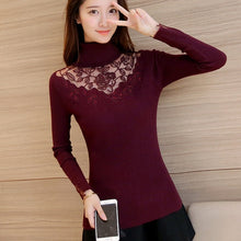 Load image into Gallery viewer, 46 Korean winter clothes new slim knitted lace flower dress shirt Lapel sweater F1508