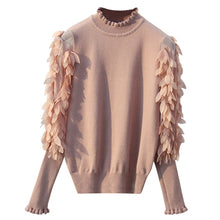 Load image into Gallery viewer, HLBCBG Ruffled Collar Knitted Women Sweater Spring Autumn Loose Jumper Fashion Flowers Sleeves Sweater and Pullover Femme Pull