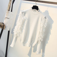 Load image into Gallery viewer, HLBCBG Ruffled Collar Knitted Women Sweater Spring Autumn Loose Jumper Fashion Flowers Sleeves Sweater and Pullover Femme Pull