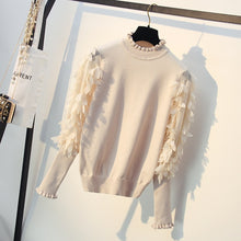 Load image into Gallery viewer, HLBCBG Ruffled Collar Knitted Women Sweater Spring Autumn Loose Jumper Fashion Flowers Sleeves Sweater and Pullover Femme Pull