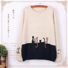 Load image into Gallery viewer, 2019 New Women Sweater Autumn & Winter The Cartoon Cat Small Embroidery Knit Sweater Women Round Neck Long Sleeve