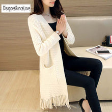 Load image into Gallery viewer, 2019 Women Sweater Elegant long knitting cardigan sweater women jumper Female long sleeve tassel sweater Beige knit sweater