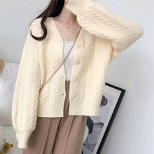 Load image into Gallery viewer, Women&#39;s V-neck Twisted Knitted Sweater Cardigan Autumn Winter Pink Cardigans Female 2019 Korean Loose Sweaters Outwear Ladies
