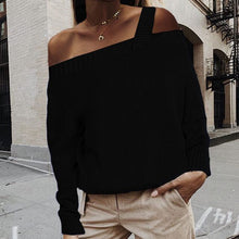 Load image into Gallery viewer, Elegant Women Sweaters and Pullovers 2019 Autumn Off Shoulder Straps Knitted Sweater Casual Long Sleeve Ladies Tops Dropshipping
