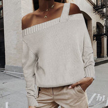 Load image into Gallery viewer, Elegant Women Sweaters and Pullovers 2019 Autumn Off Shoulder Straps Knitted Sweater Casual Long Sleeve Ladies Tops Dropshipping
