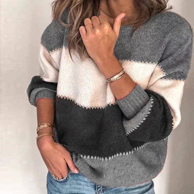 Winter Patchwork Sweater Women Autumn casual o neck Long Sleeve Knitted Sweaters Female New Loose Sweater pullovers dropshipping