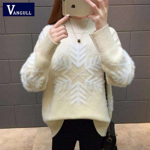 Vangull 2019 New Autumn Winter Women Knitted Sweaters Pullovers Turtleneck Long Sleeve Snow Christmas Slim Elastic Short Sweater