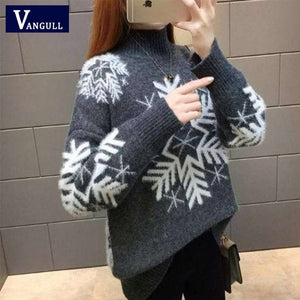 Vangull 2019 New Autumn Winter Women Knitted Sweaters Pullovers Turtleneck Long Sleeve Snow Christmas Slim Elastic Short Sweater