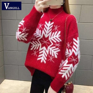 Vangull 2019 New Autumn Winter Women Knitted Sweaters Pullovers Turtleneck Long Sleeve Snow Christmas Slim Elastic Short Sweater