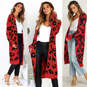 2019 Autumn New Women Leopard Leisure Ins Style Knitted Long Cardigan Long Sleeve Sweater Overcoat Female Lady Outwear Coats