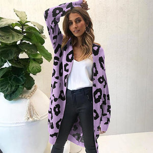 2019 Autumn New Women Leopard Leisure Ins Style Knitted Long Cardigan Long Sleeve Sweater Overcoat Female Lady Outwear Coats