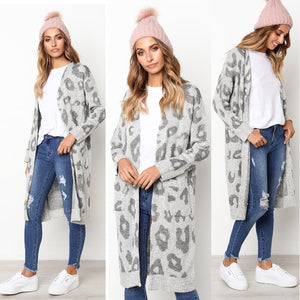 2019 Autumn New Women Leopard Leisure Ins Style Knitted Long Cardigan Long Sleeve Sweater Overcoat Female Lady Outwear Coats