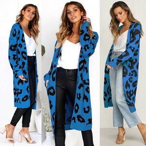 2019 Autumn New Women Leopard Leisure Ins Style Knitted Long Cardigan Long Sleeve Sweater Overcoat Female Lady Outwear Coats