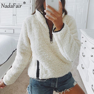 Nadafair 2019 Winter Fluffy Sweater Casual Fleece Warm Oversized Sweater Women Fuax Fur Christmas Pullovers Winter Coat Ladies