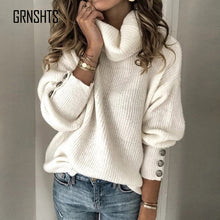 Load image into Gallery viewer, 2019 size plus high neck sweater women&#39;s fashion diver warm knitting sweater winter long sleeve mouth riveted sweater sexy top
