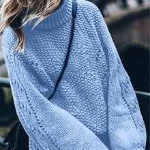 Load image into Gallery viewer, Turtleneck Hollow Out Knit Women&#39;s Sweater Pullover 2019 Winter Solid Lantern Sleeve Jumper For Women Crochet Female Sweaters
