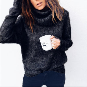 Casual Loose Autumn Winter Turtleneck Sweater Women Oversize Solid Knitted Sweaters Warm Long Sleeve Pullover Sweater Black Pink