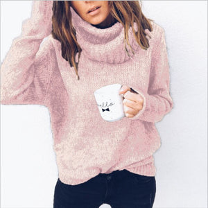 Casual Loose Autumn Winter Turtleneck Sweater Women Oversize Solid Knitted Sweaters Warm Long Sleeve Pullover Sweater Black Pink