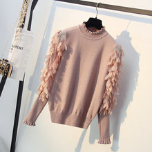 Load image into Gallery viewer, HLBCBG Ruffled Collar Knitted Women Sweater Spring Autumn Loose Jumper Fashion Flowers Sleeves Sweater and Pullover Femme Pull
