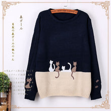 Load image into Gallery viewer, 2019 New Women Sweater Autumn &amp; Winter The Cartoon Cat Small Embroidery Knit Sweater Women Round Neck Long Sleeve
