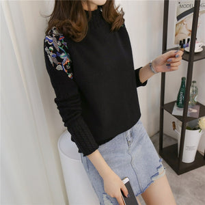 2019 Korean Fashion Women Sweaters and Pullovers Sueter Mujer Ruffled Sleeve Turtleneck  Solid loose Sexy Elastic Women Tops